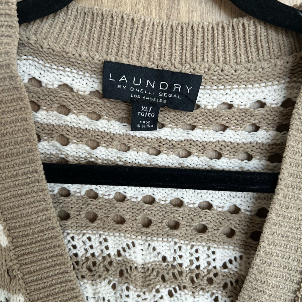 New LAUNDRY by Shelli Segal Crochet Cropped Cardigan Sweater Cream Beige X-Large - Picture 6 of 9